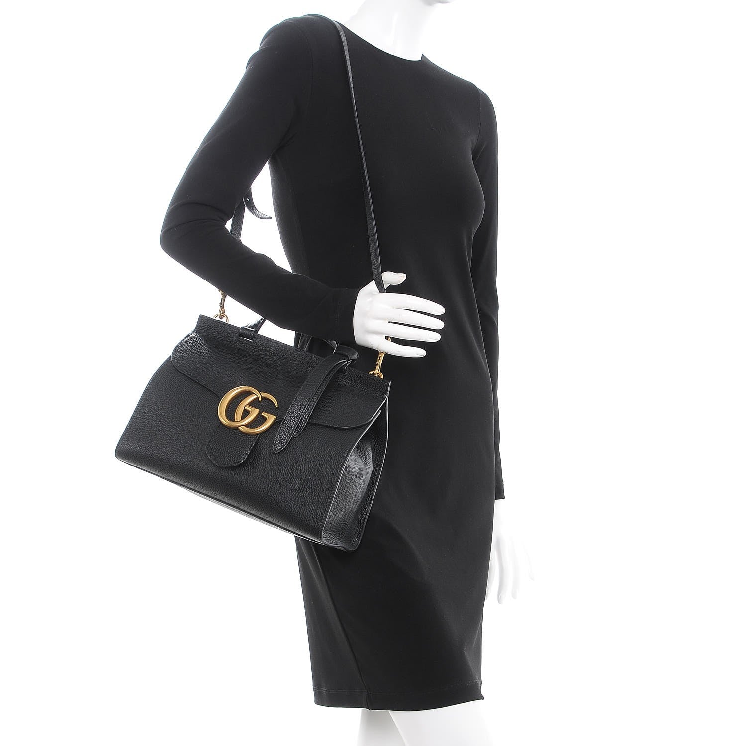 Gucci Calfskin Small GG Marmont Top Handle Bag Black 2 of 8