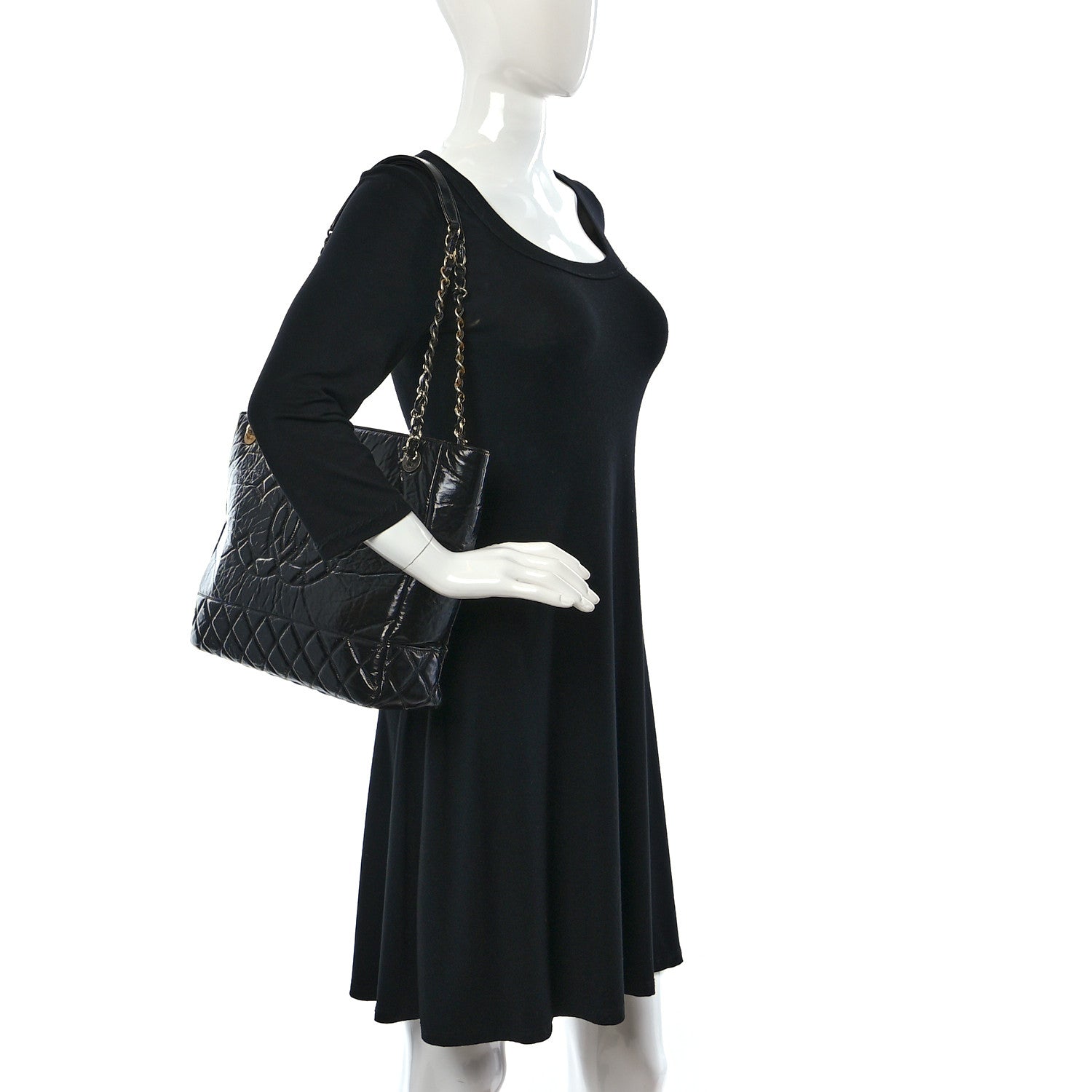 Chanel Shiny Aged Calfskin Quilted Large Shopping Bag Black 2 of 14