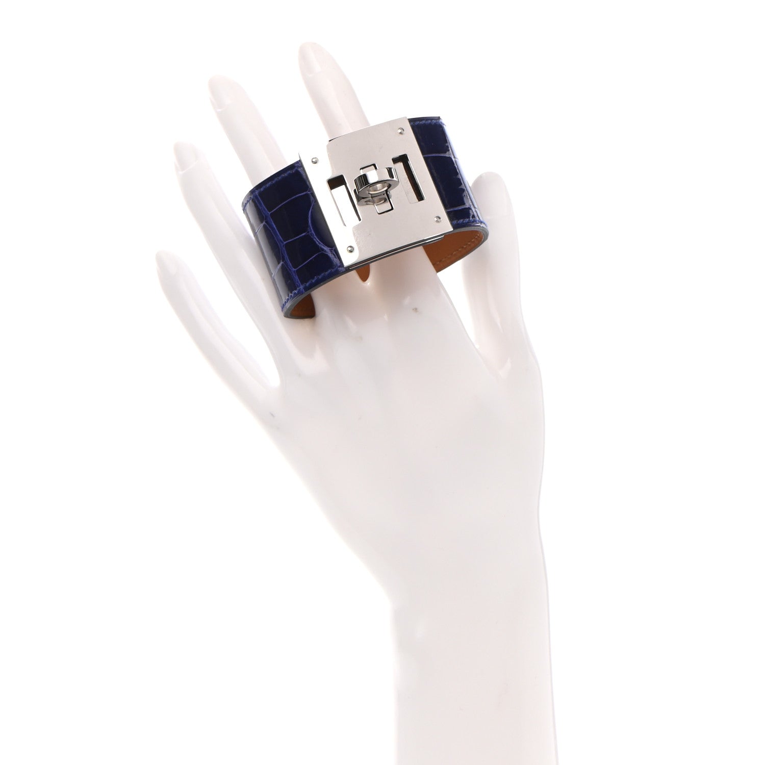 Hermes Shiny Alligator Kelly Dog Bracelet T3 Bleu Electrique 2 of 6