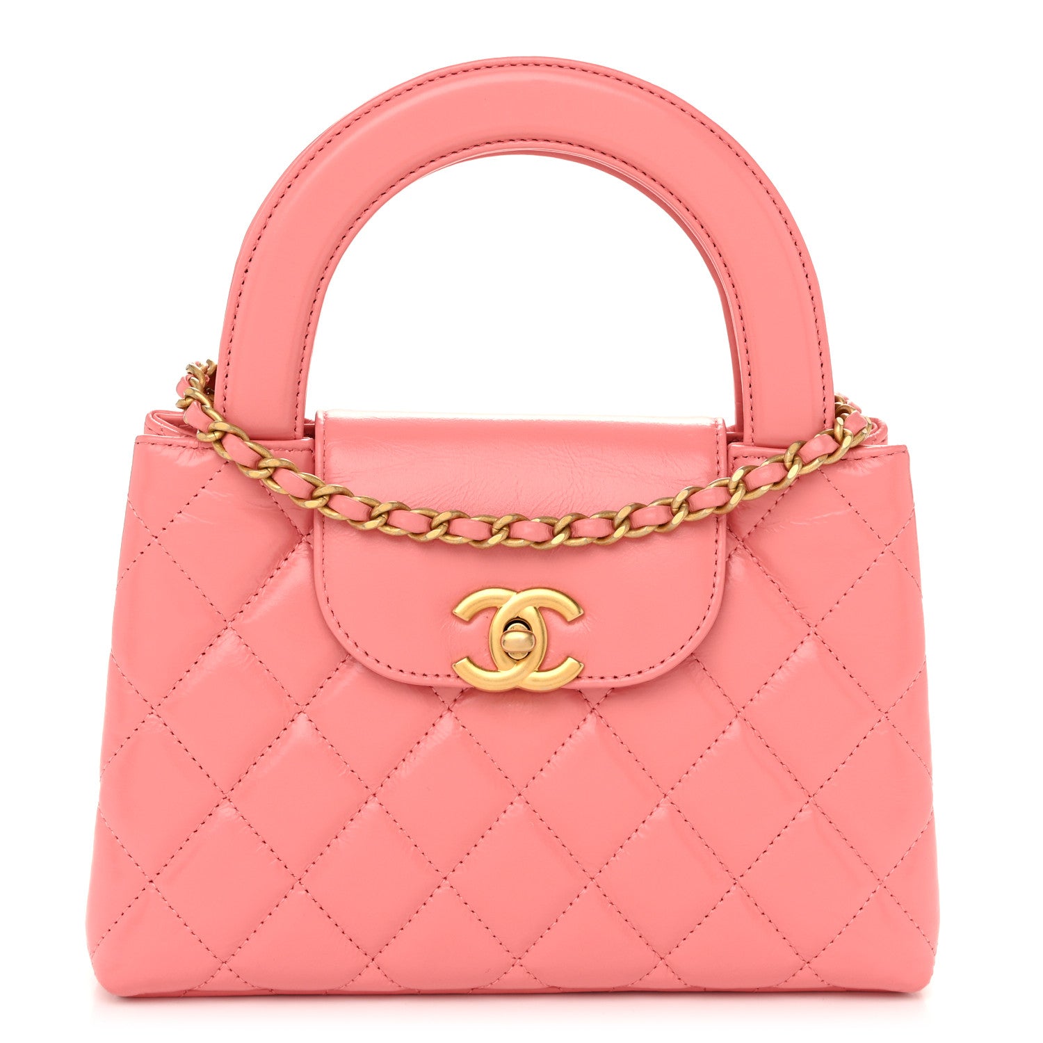 Chanel Shiny Aged Calfskin Quilted Nano Kelly Shopper Coral Pink 1 of 10