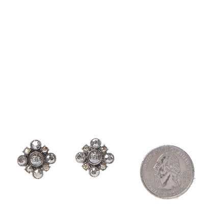 Chanel Crystal CC Flower Earrings Silver 2 of 8