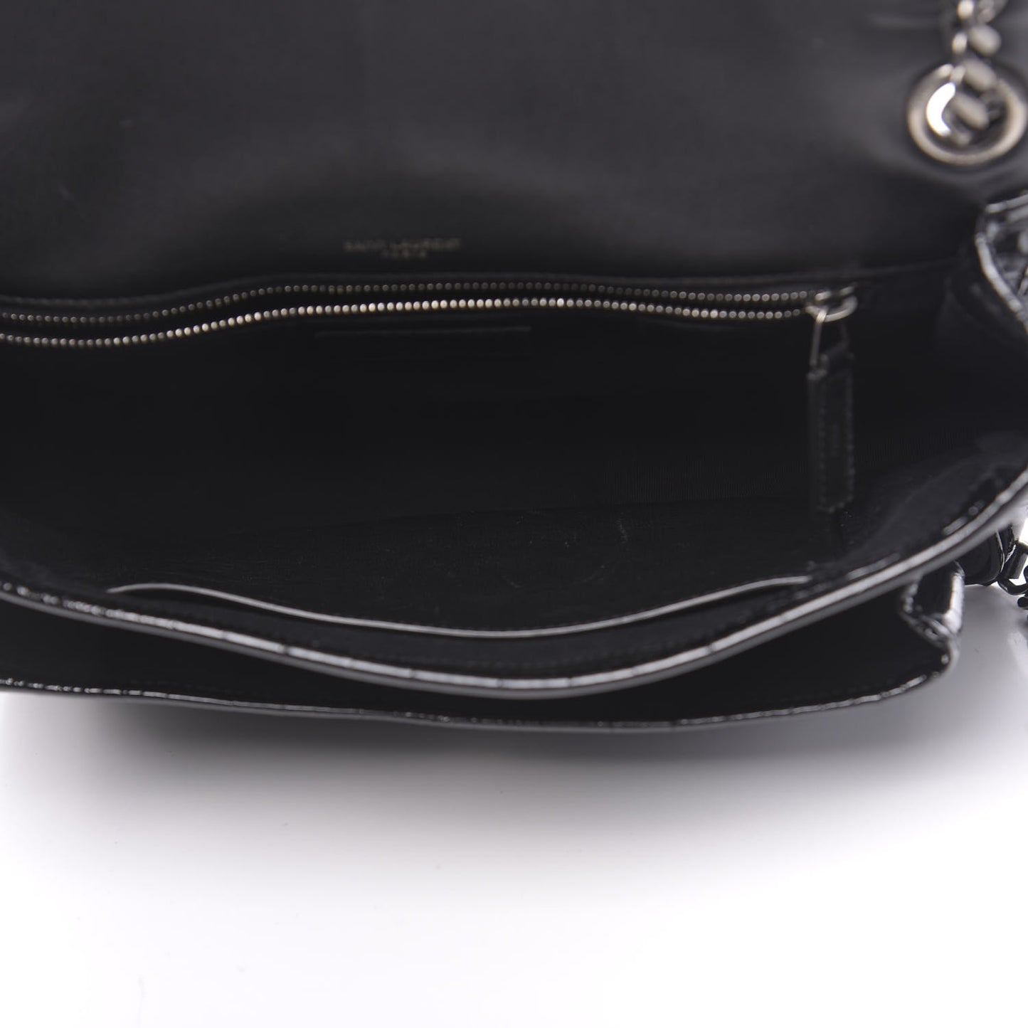 Patent Crocodile Embossed Lambskin Monogram Medium Niki Chain Satchel Black