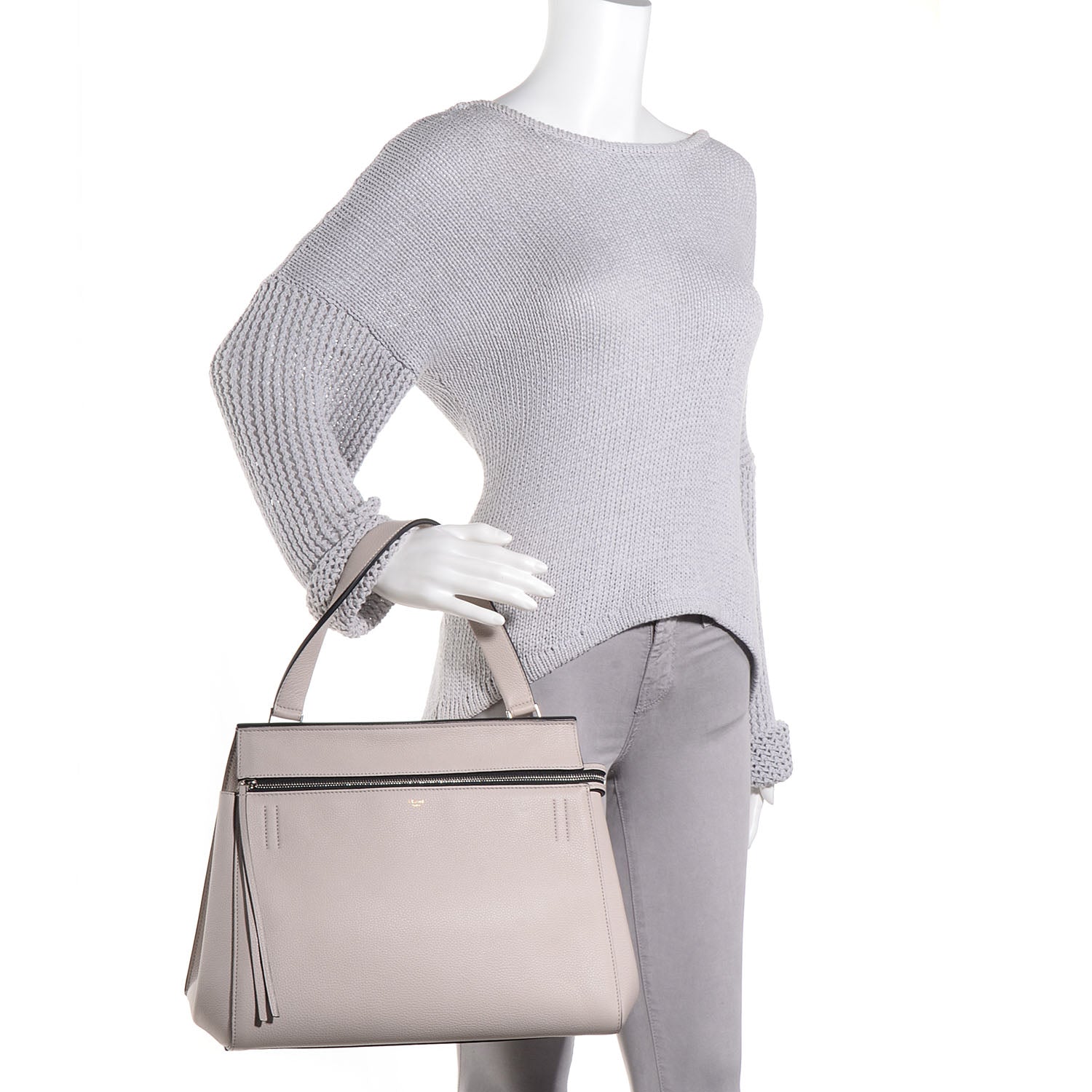 Celine Grained Calfskin Medium Edge Shoulder Bag Pearl Grey 2 of 9