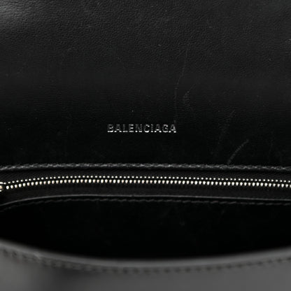 Balenciaga Shiny Box Calfskin Graffiti Logo Small Hourglass Top Handle Bag Black Pink 5 of 8