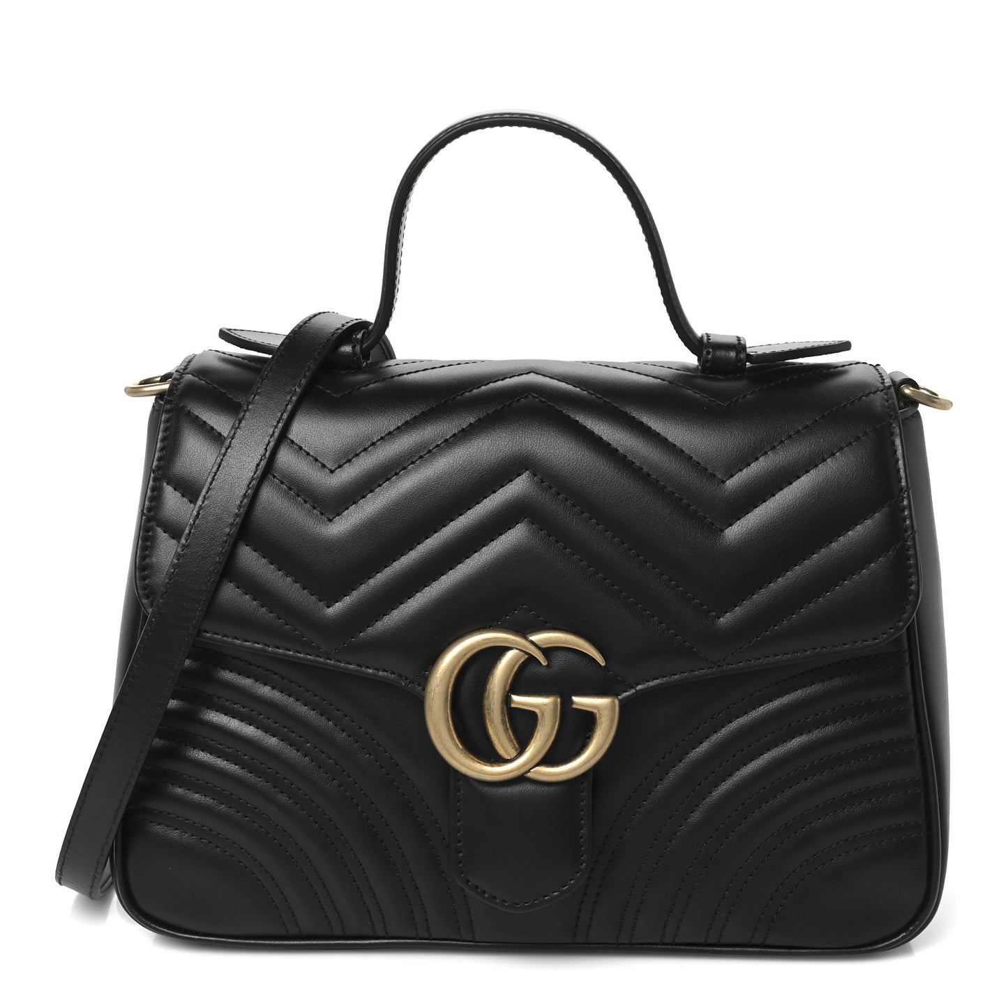 Calfskin Matelasse Small GG Marmont Top Handle Shoulder Bag Black