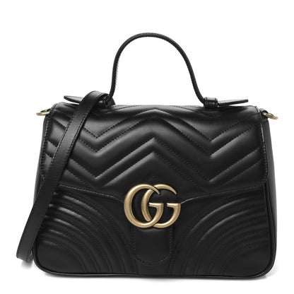 Gucci Calfskin Matelasse Small GG Marmont Top Handle Shoulder Bag Black 1 of 11
