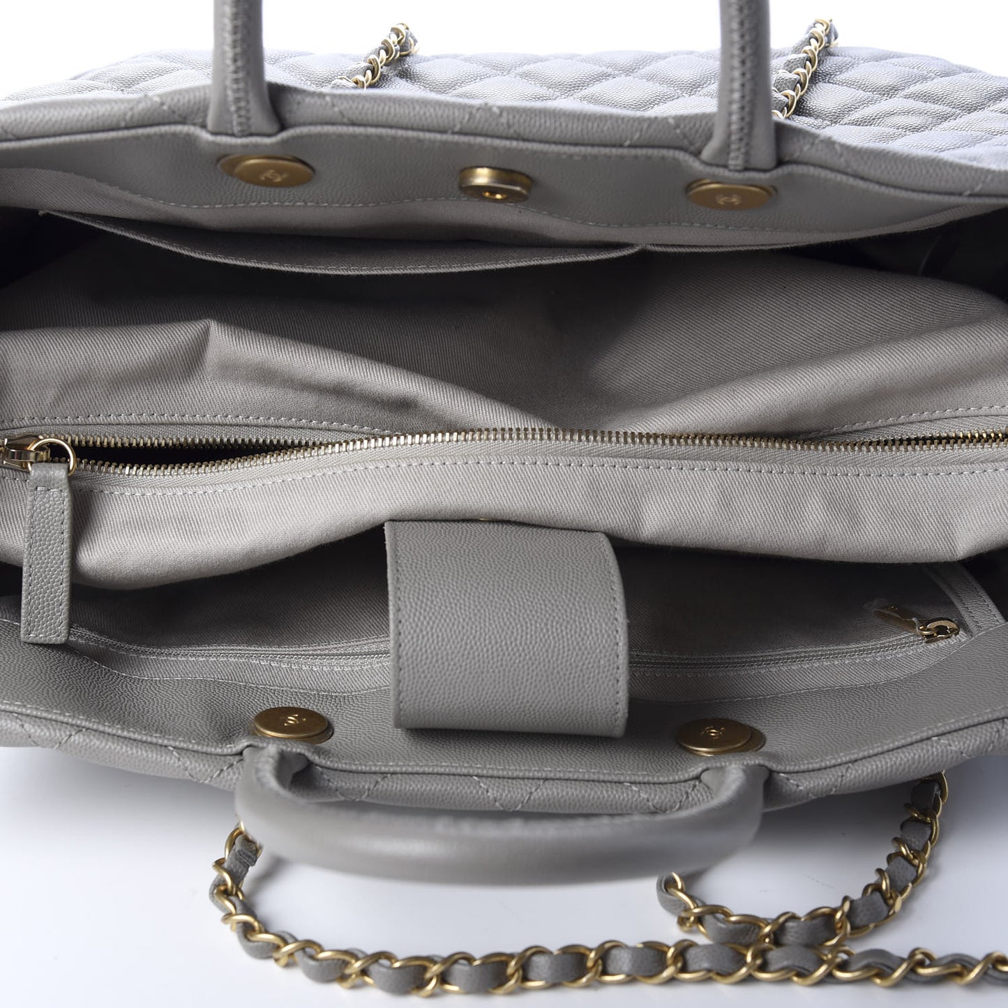 Caviar Quilted Large Coco Handle Shopping Tote Grey