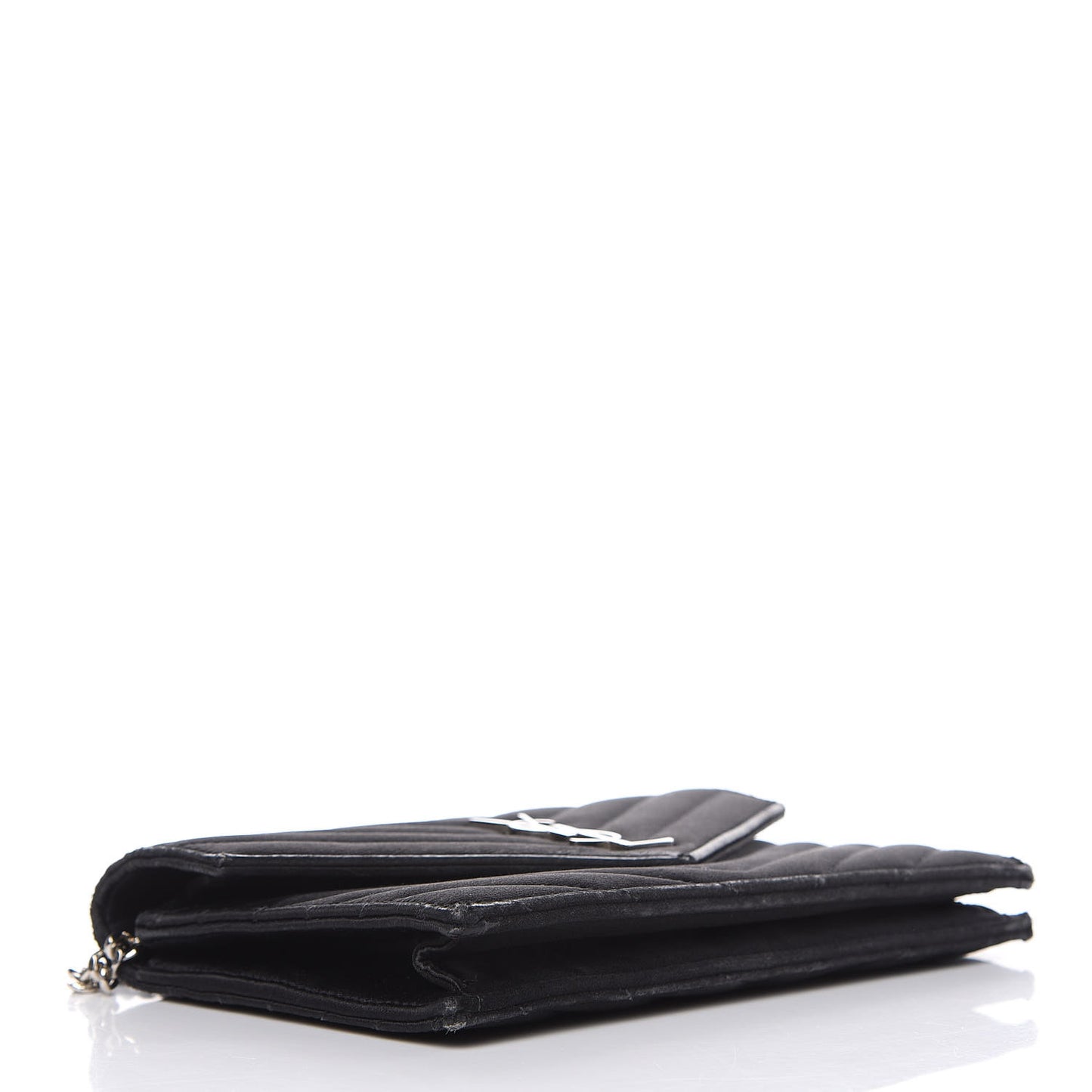 Satin Chevron Monogram Envelope Chain Wallet Black
