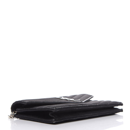 Saint Laurent Satin Chevron Monogram Envelope Chain Wallet Black 4 of 15