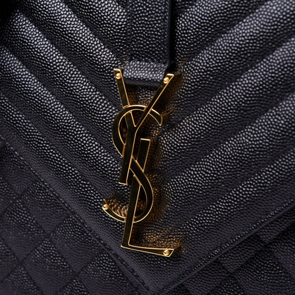 Saint Laurent Grain De Poudre Textured Mixed Matelasse Large Triquilt Monogram Satchel Black 13 of 13