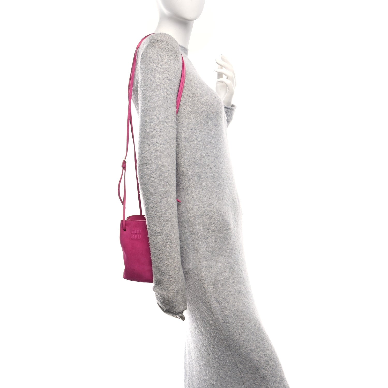 Miu Miu Camoscio Mini Drawstring Bag Fuxia 2 of 10