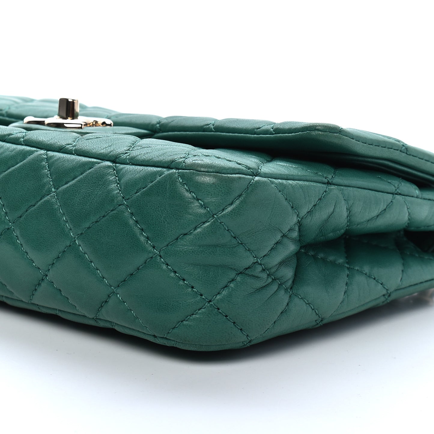 Lambskin Quilted Medium Double Flap Green