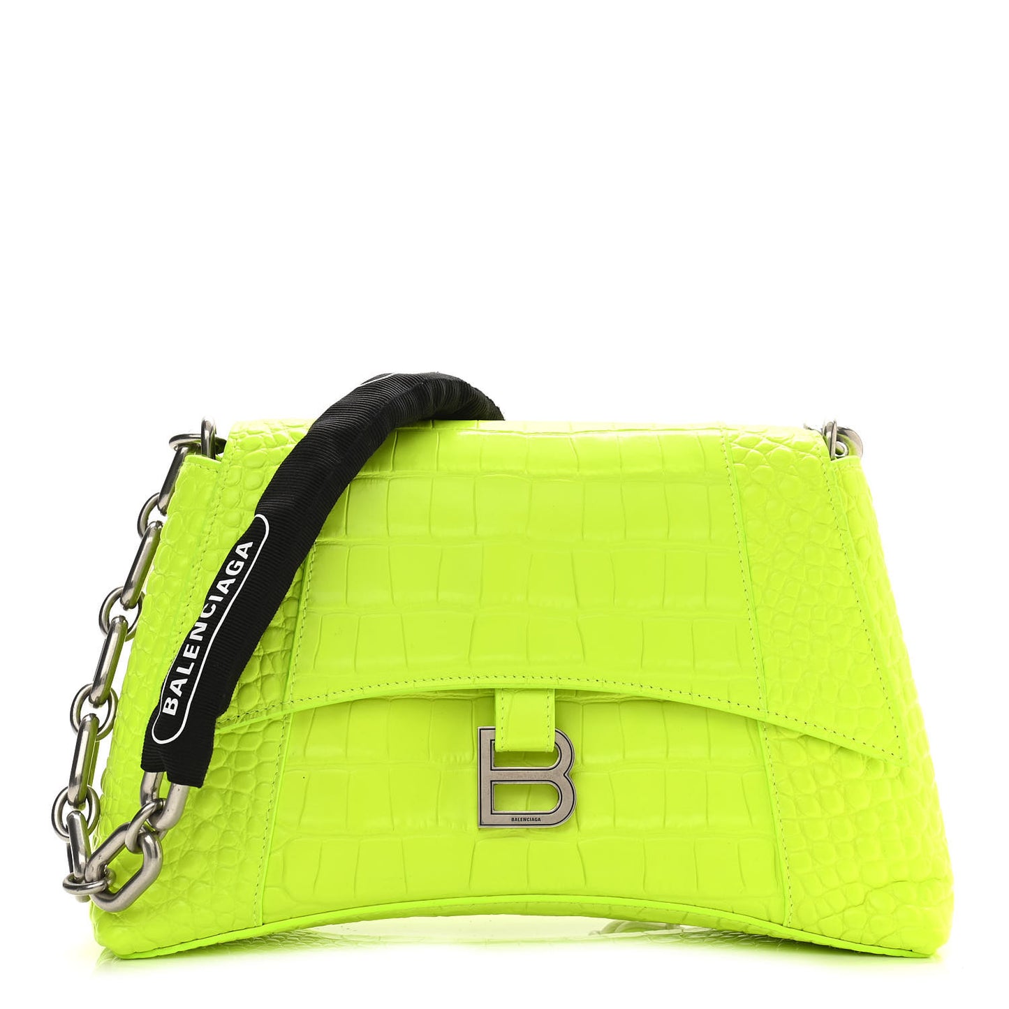 Calfskin Crocodile Embossed S Downtown Chain Shoulder Bag Fluo Yellow Black