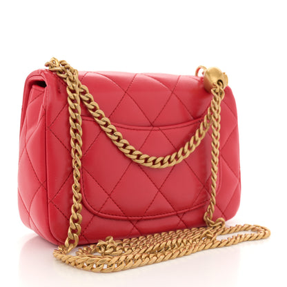Chanel Shiny Lambskin Quilted Sweetheart Mini Flap Red 3 of 10
