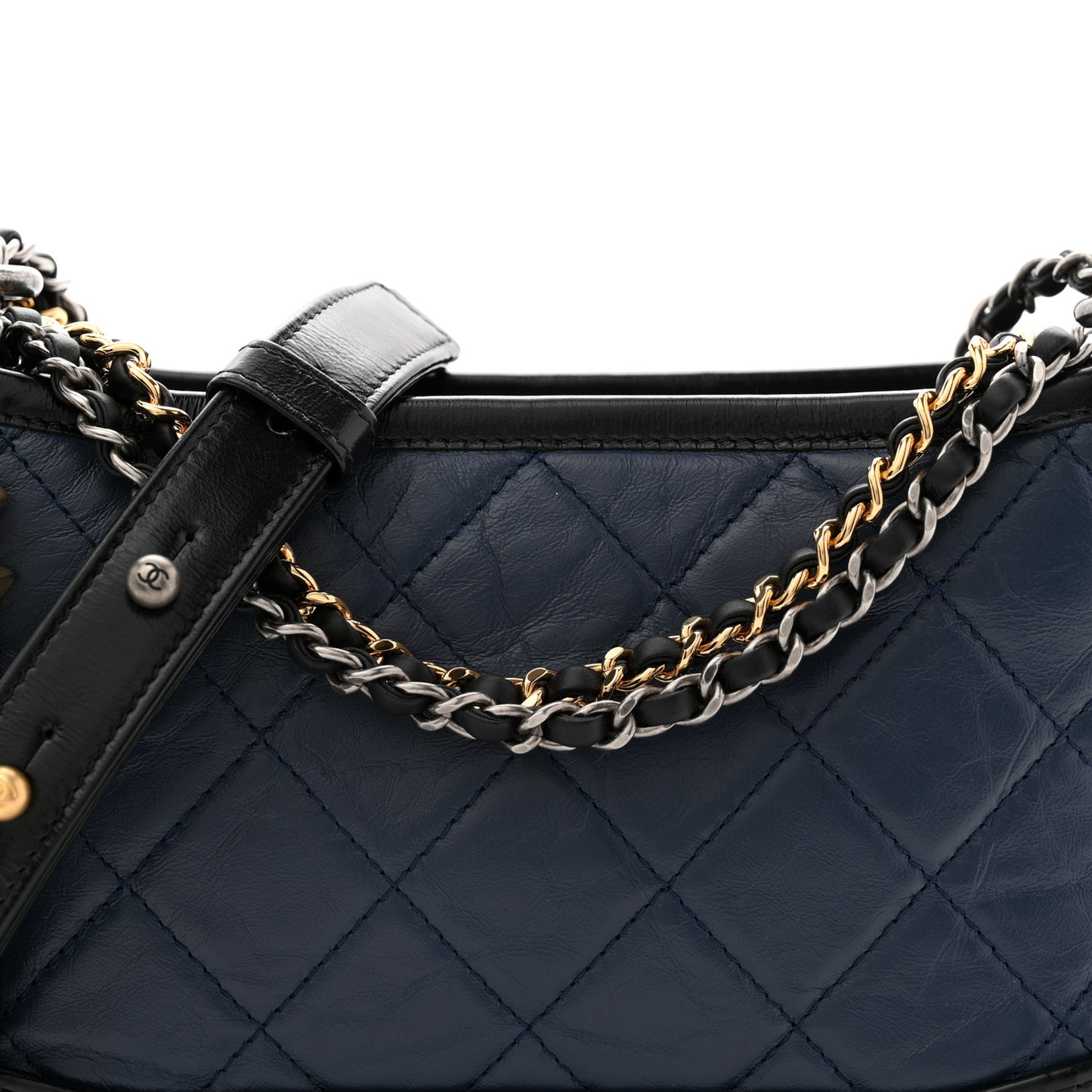 Aged Calfskin Quilted Small Gabrielle Hobo Navy Black