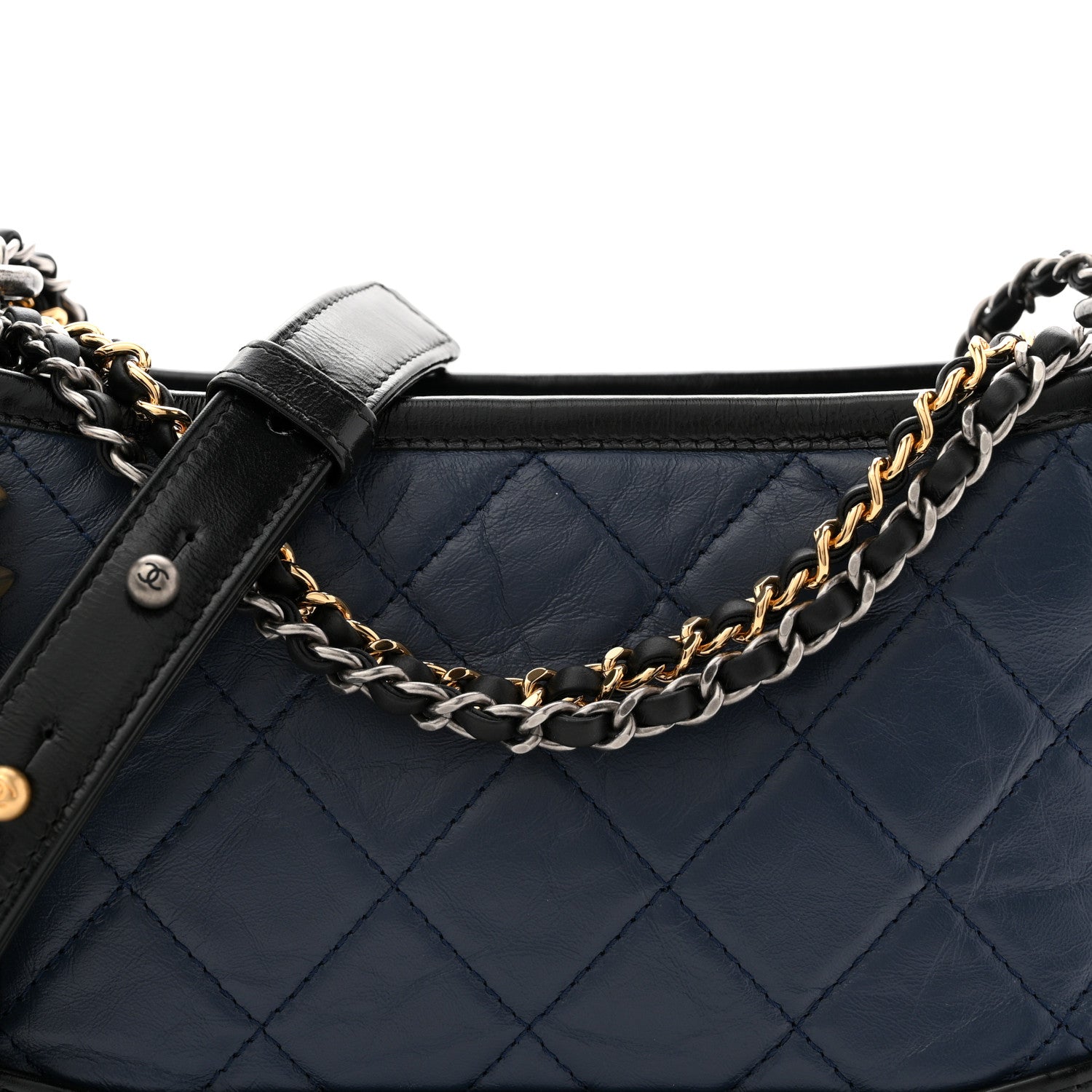 Chanel Aged Calfskin Quilted Small Gabrielle Hobo Navy Black 8 of 11
