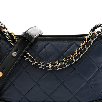 Chanel Aged Calfskin Quilted Small Gabrielle Hobo Navy Black 8 of 11