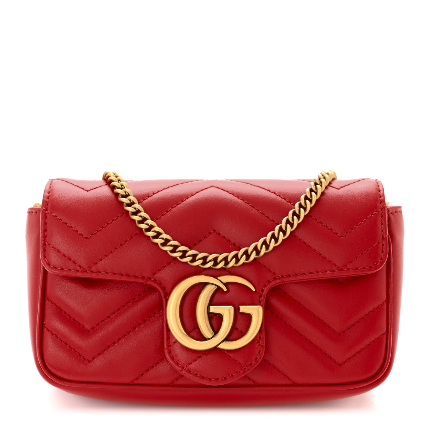 Calfskin Matelasse Super Mini GG Marmont Shoulder Bag Hibiscus Red