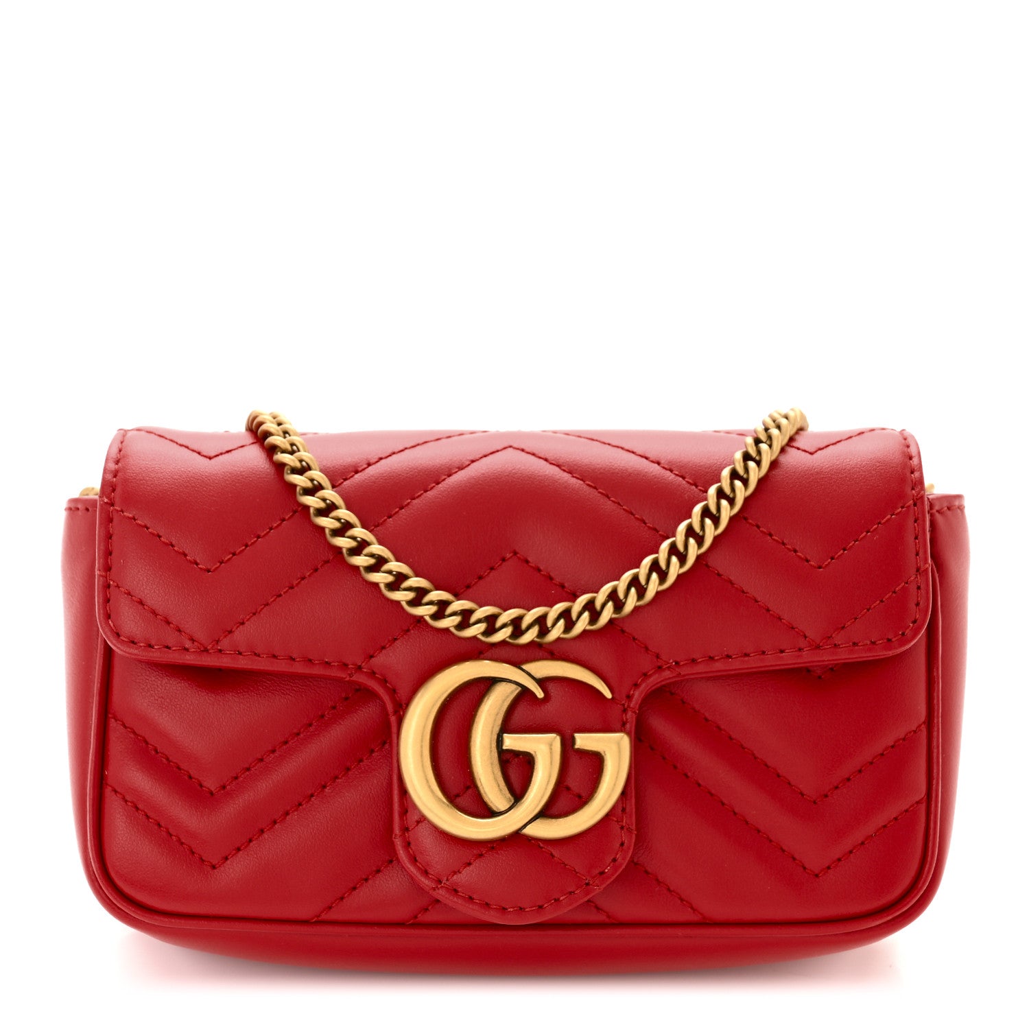 Gucci Calfskin Matelasse Super Mini GG Marmont Shoulder Bag Hibiscus Red 1 of 10