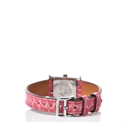 Hermes Stainless Steel Alligator Diamond Mother of Pearl 17.2mm Heure H Hour Quartz Watch Framboise 4 of 8