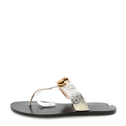 Gucci Nappa Silk Galassia GG Marmont Thong Flat Sandals 38.5 Platino 1 of 8