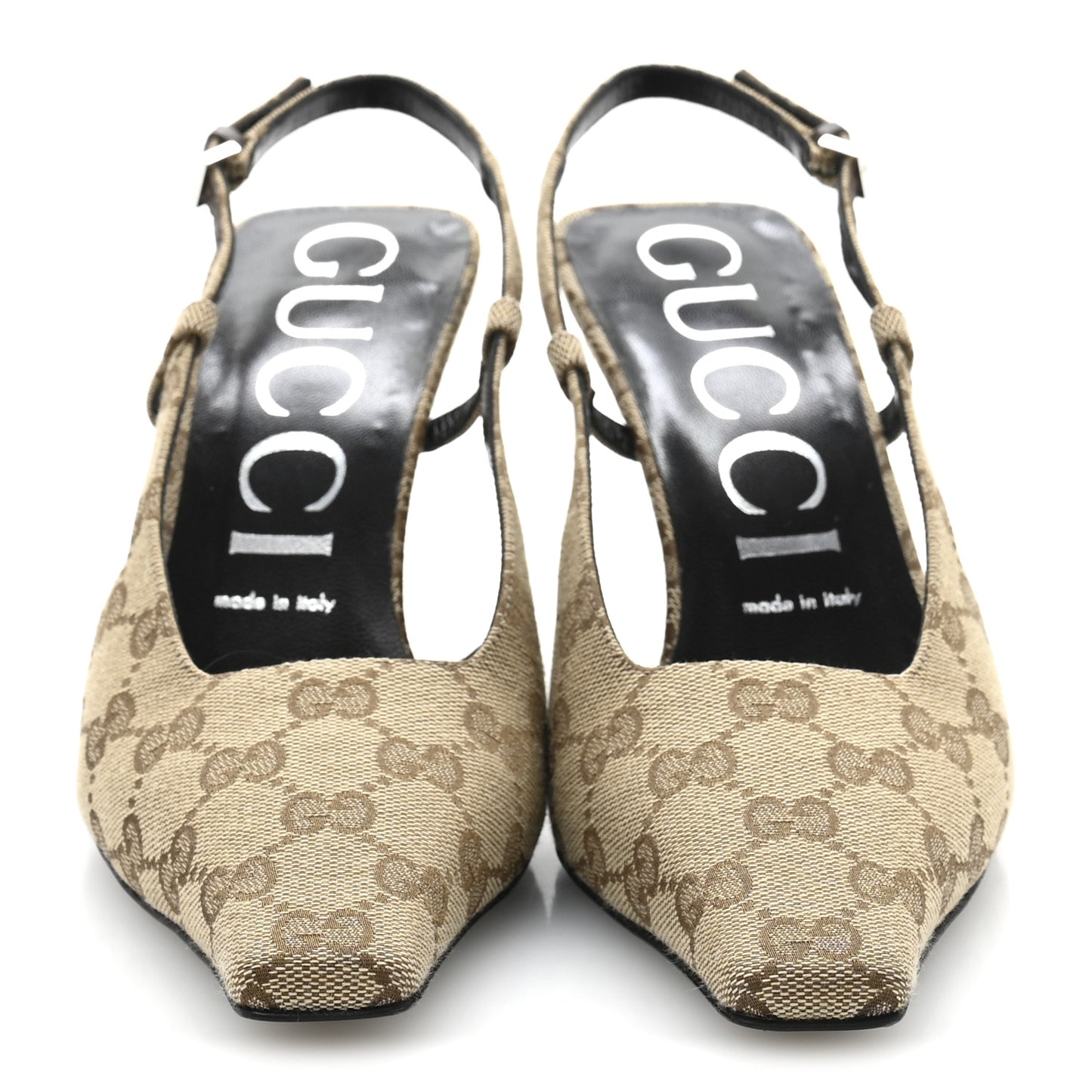 Monogram Malga Kid Square G 75mm Slingback Pumps 38 Beige Ebony New Acero