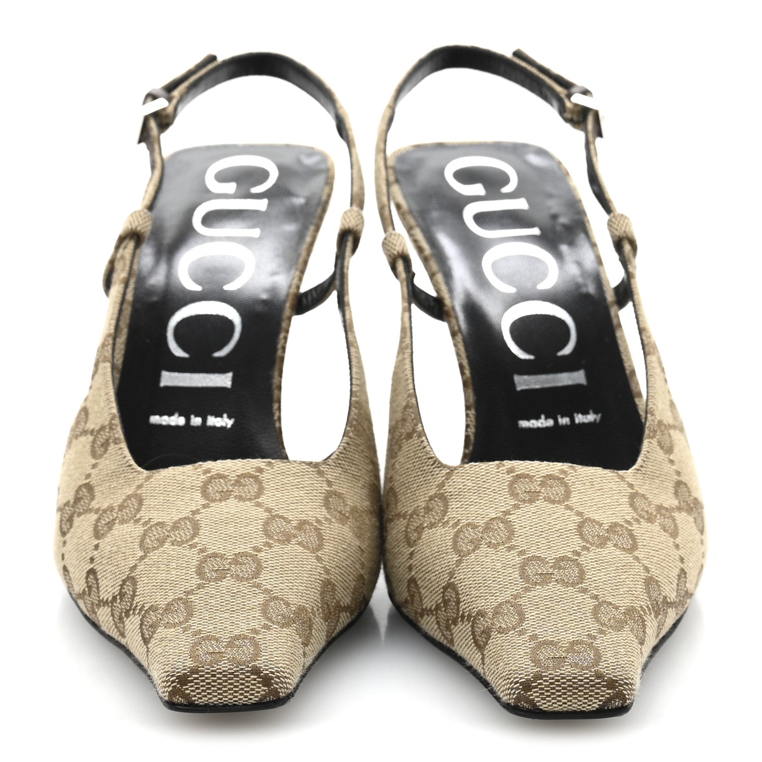 Gucci Monogram Malga Kid Square G 75mm Slingback Pumps 38 Beige Ebony New Acero 3 of 10