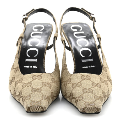 Gucci Monogram Malga Kid Square G 75mm Slingback Pumps 38 Beige Ebony New Acero 3 of 10