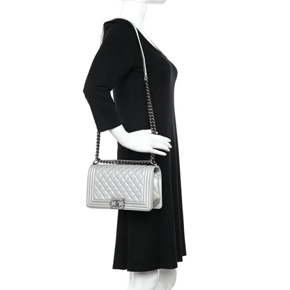 Chanel Metallic Lambskin Quilted Medium Boy Flap Silver 2 of 11