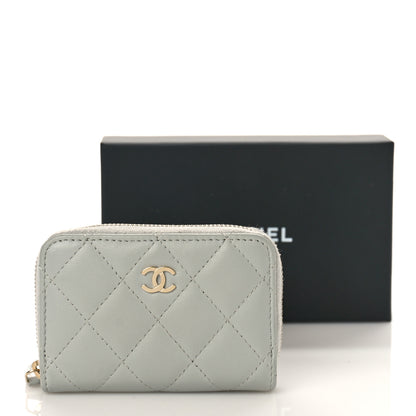 Chanel Lambskin Quilted Zip Around Coin Purse Wallet Grey 13 of 13