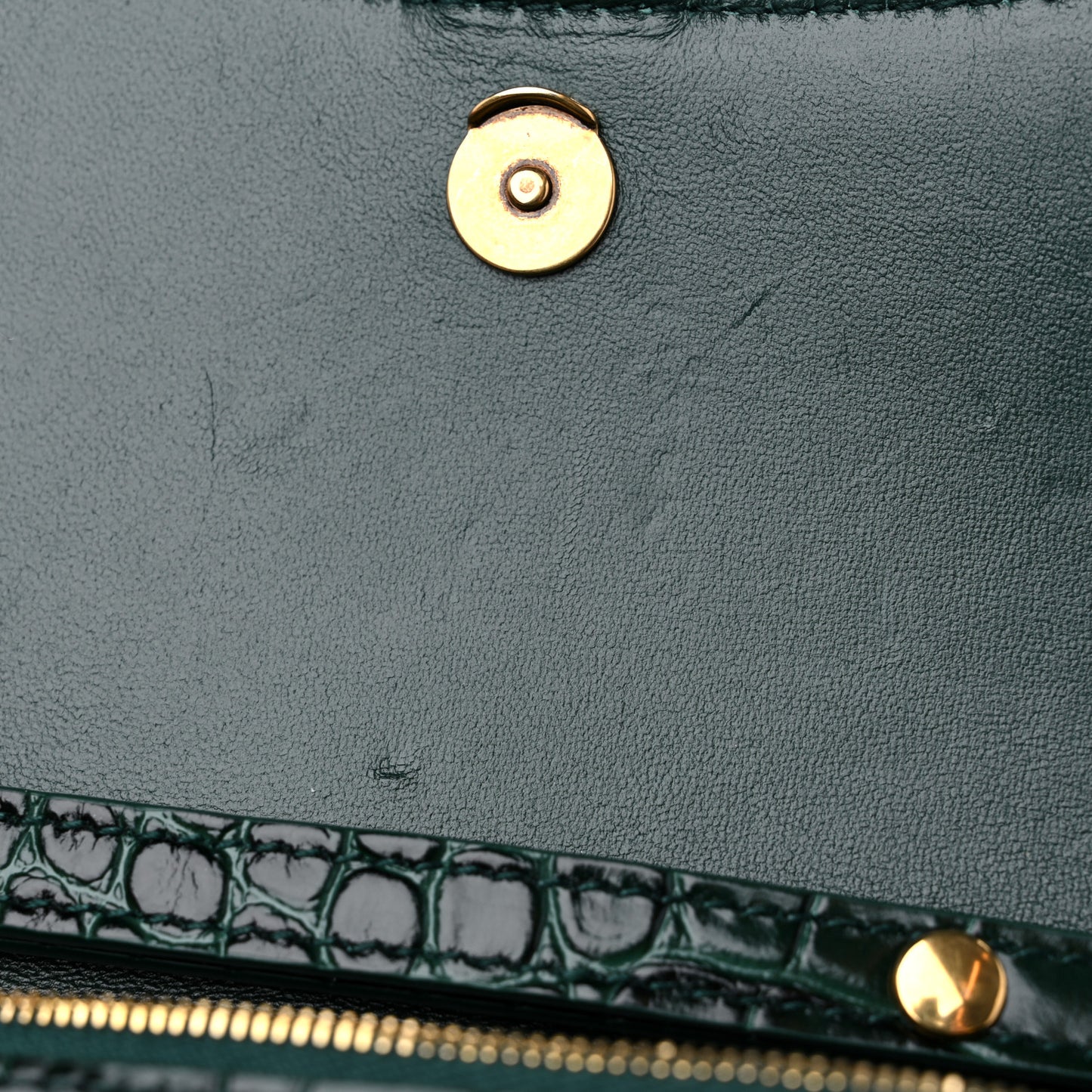 Shiny Calfskin Crocodile Embossed Hourglass Chain Bag Forest Green