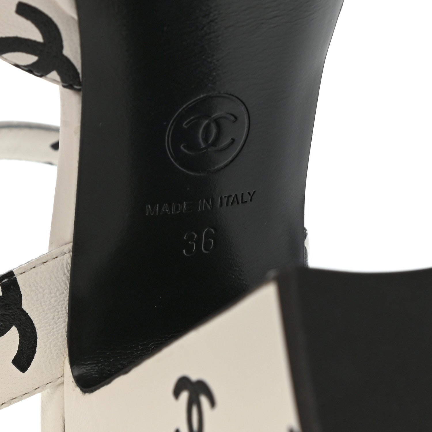 Chanel Printed Lambskin CC Platform Sandals 36 White Black 6 of 9