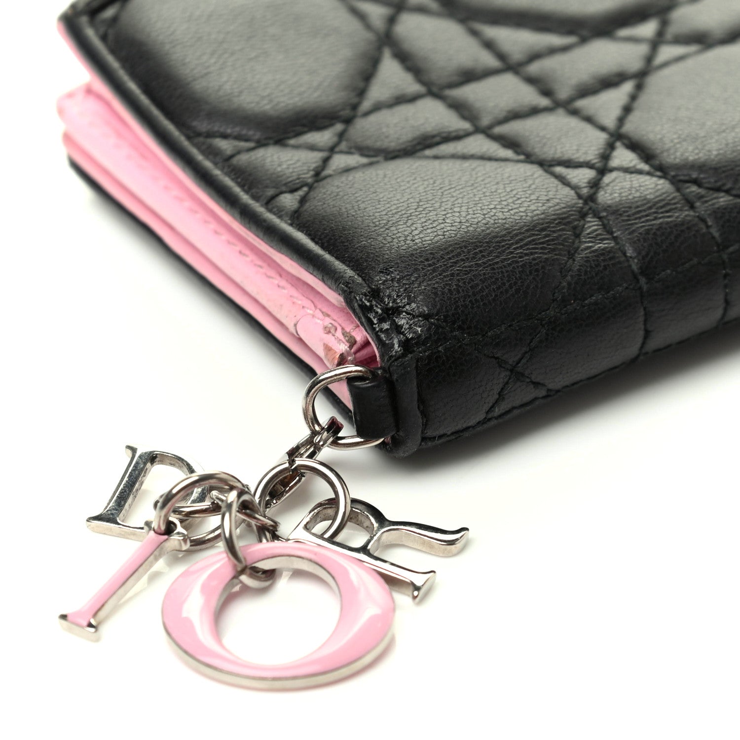 Christian Dior Lambskin Cannage Bi-Color Small Lady Dior Flap Card Holder Black Pink 8 of 8