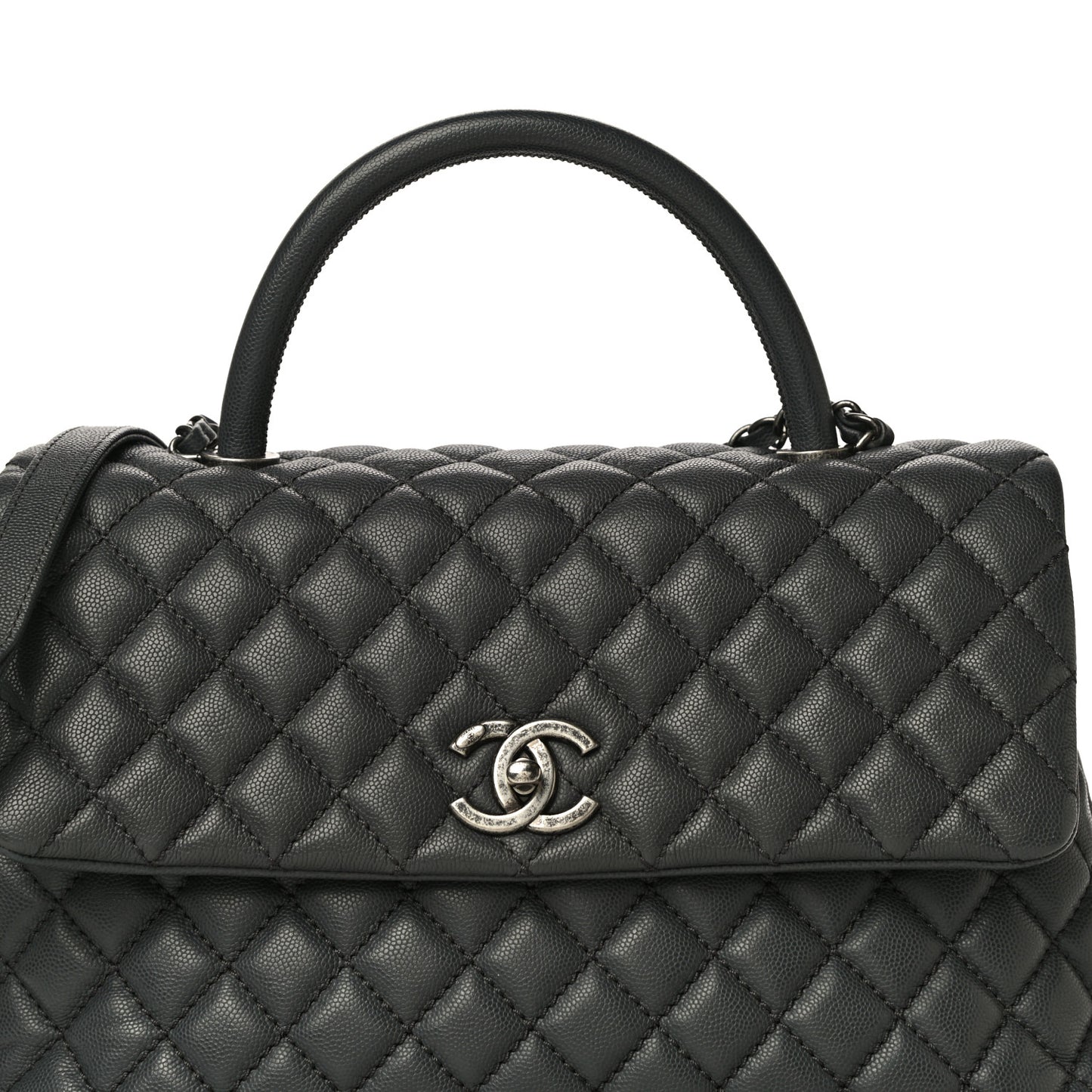 Caviar Quilted Medium Coco Handle Flap Dark Grey