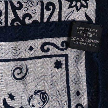 Hermes Cashmere Silk Peuple Du Vent Shawl 140 Gris Chine Marine 3 of 6