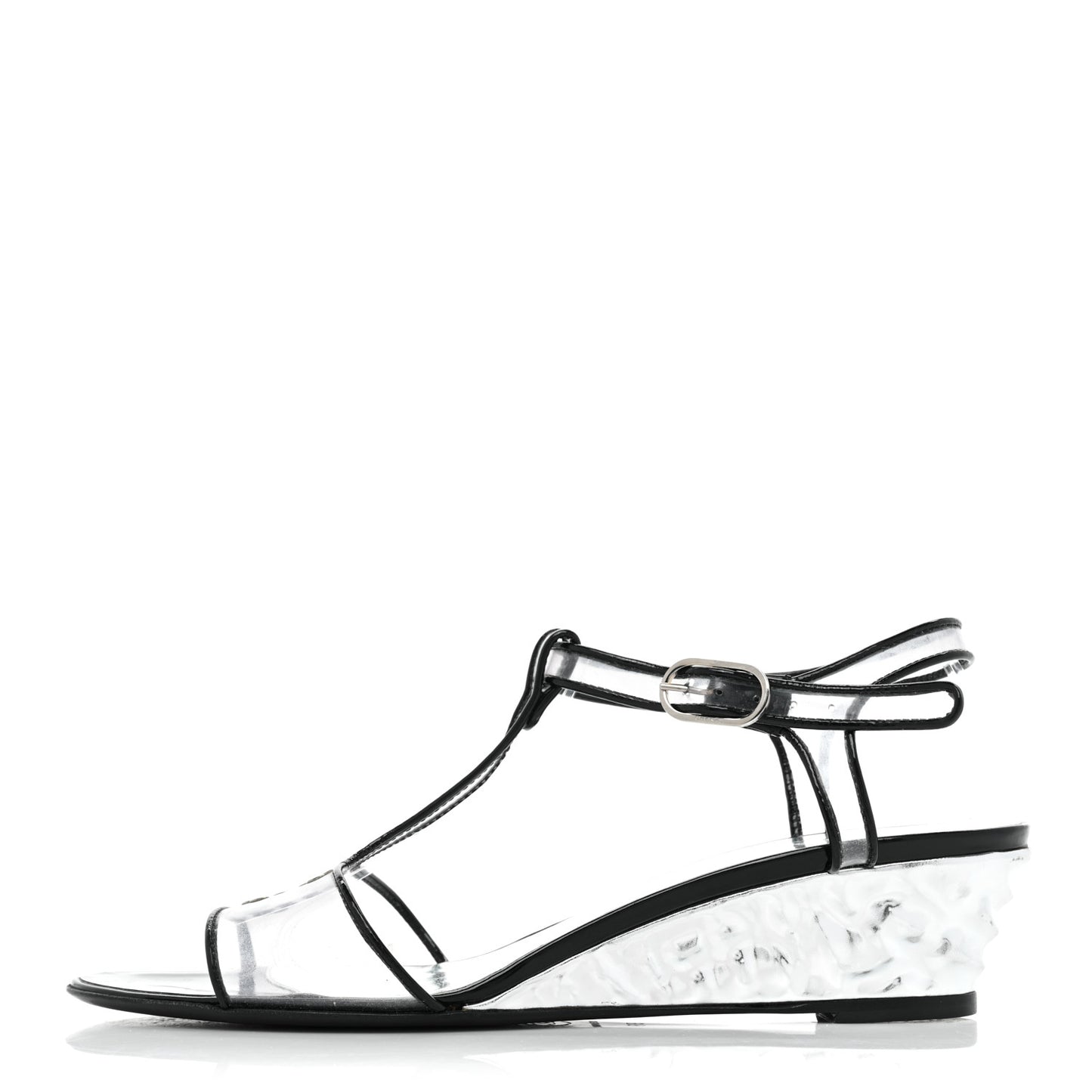 PVC Patent CC Wedge Sandals 39 Silver Black