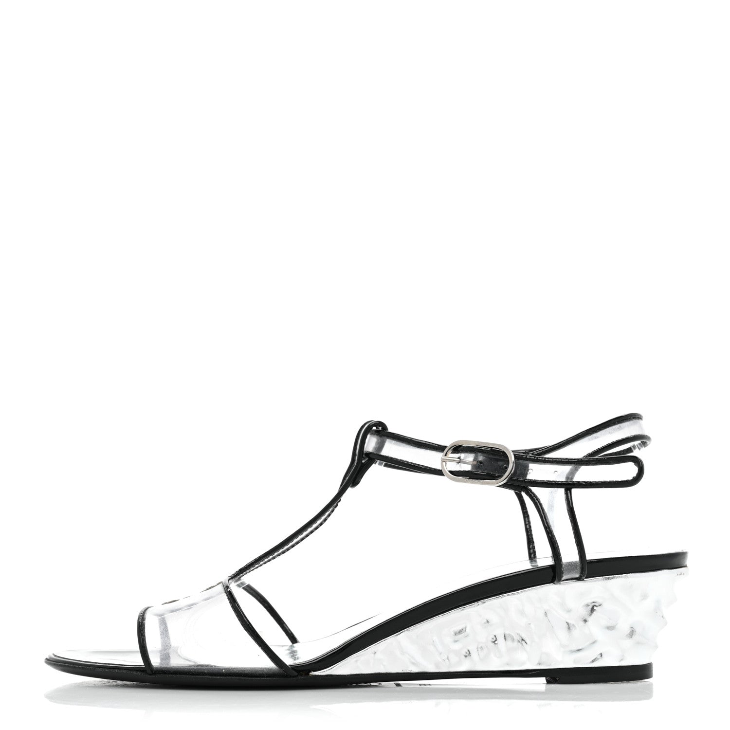 Chanel PVC Patent CC Wedge Sandals 39 Silver Black 1 of 8