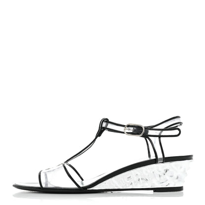 Chanel PVC Patent CC Wedge Sandals 39 Silver Black 1 of 8
