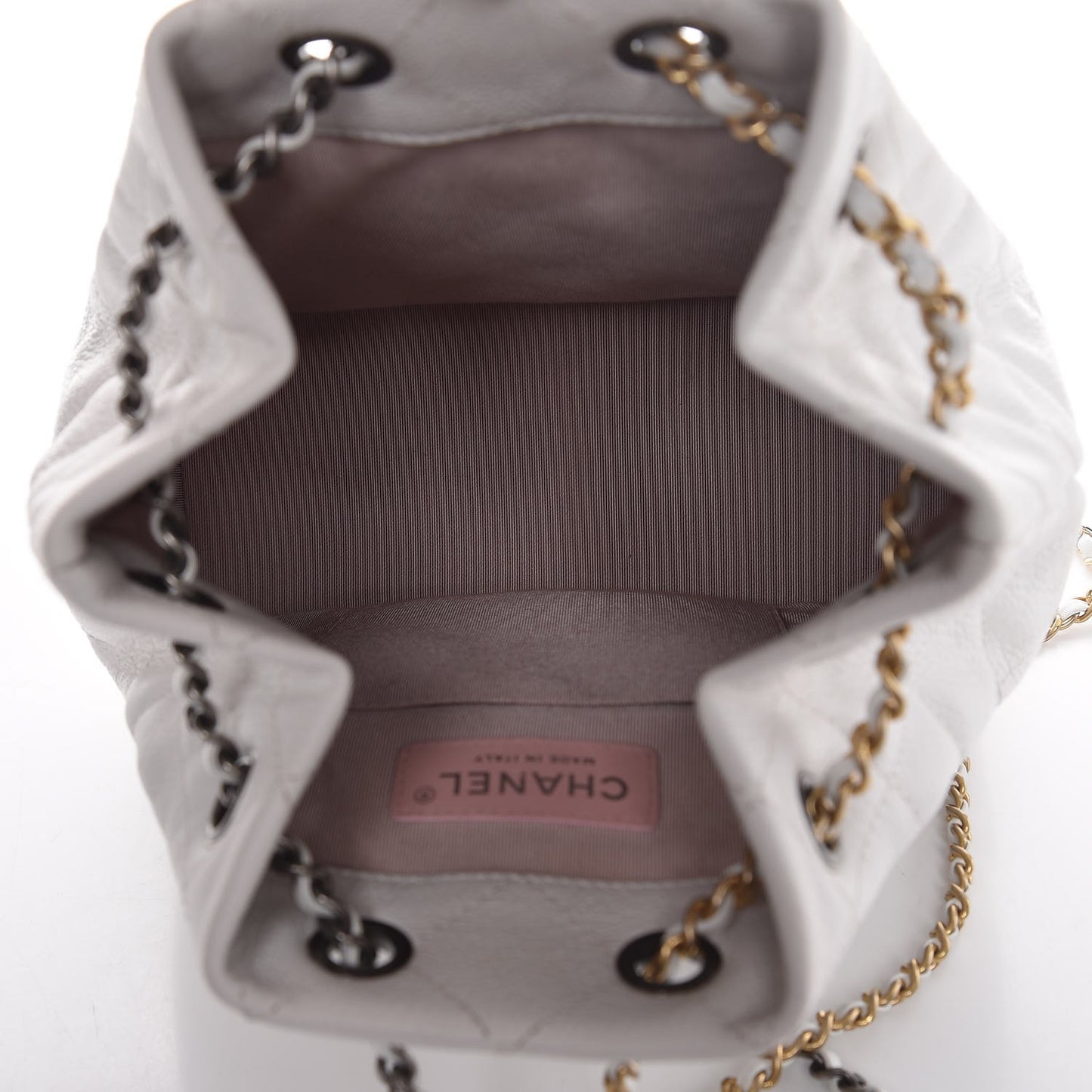 Patent Goatskin Quilted Small Gabrielle Backpack White