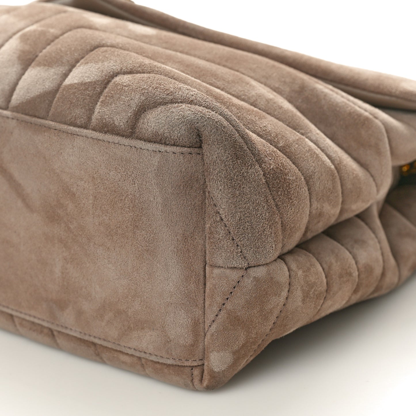 Suede Y Quilted Monogram Medium Loulou Chain Satchel Taupe