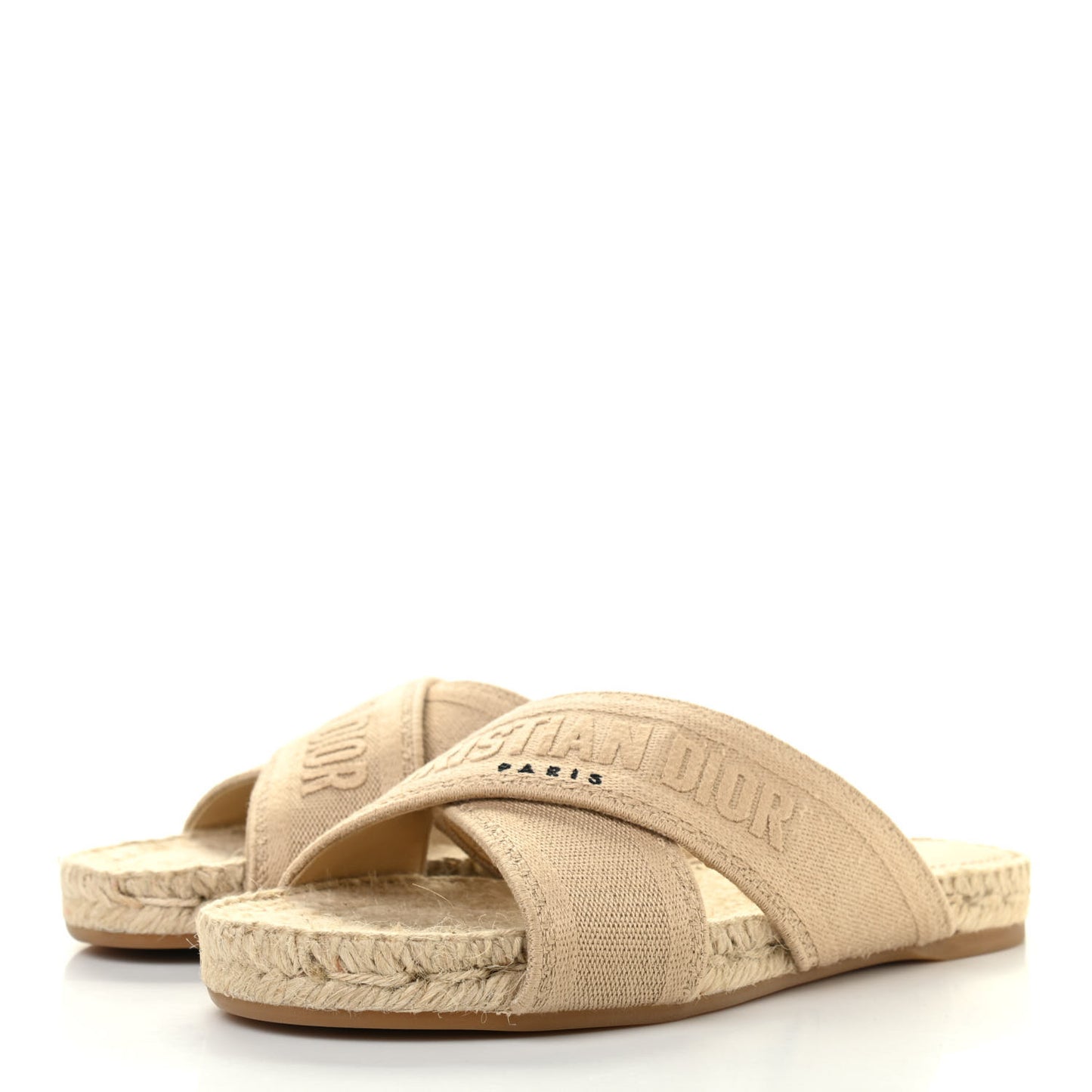 Canvas Embroidered Granville Espadrille Crisscross Flat Slide Sandals 35.5 Cream