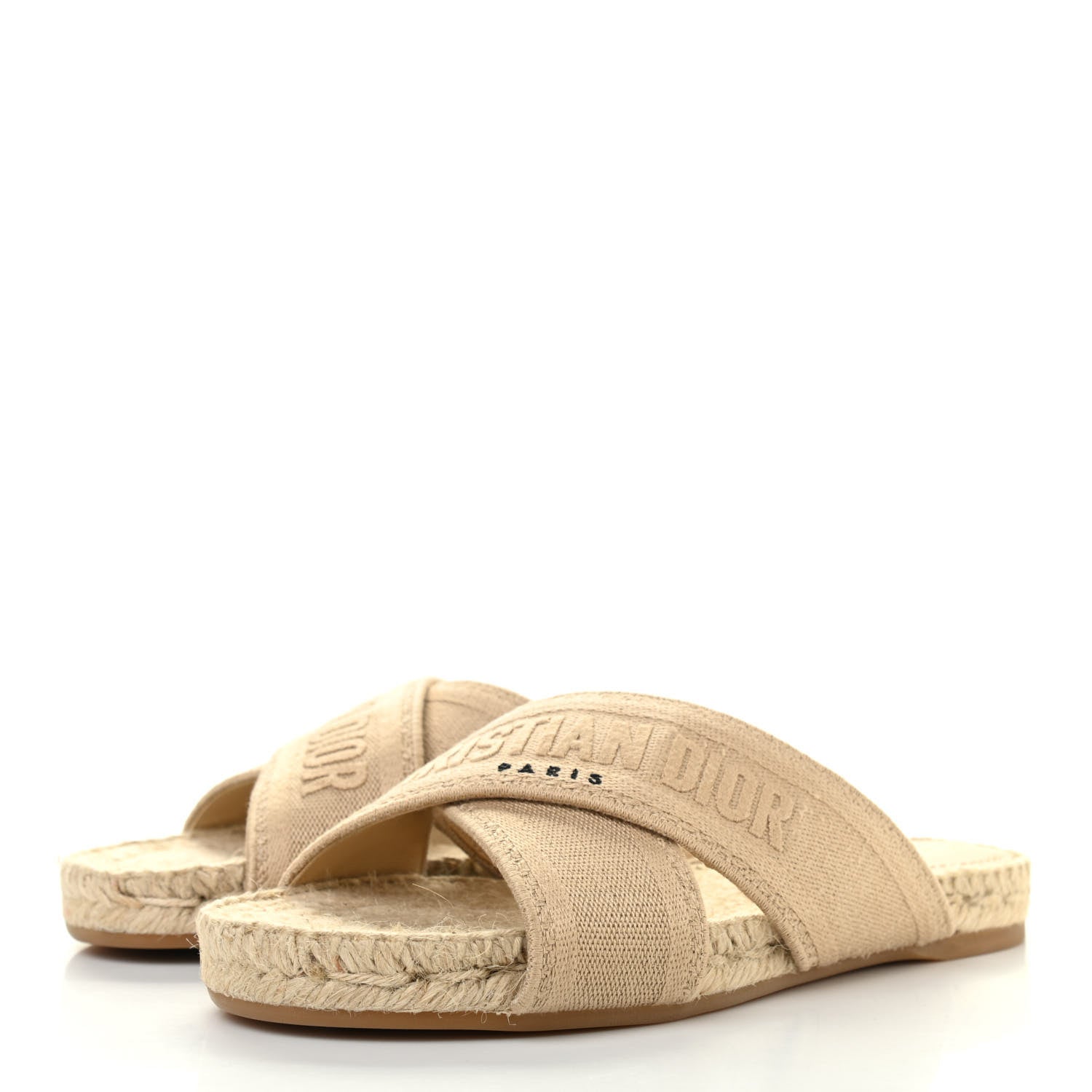 Christian Dior Canvas Embroidered Granville Espadrille Crisscross Flat Slide Sandals 35.5 Cream 3 of 10