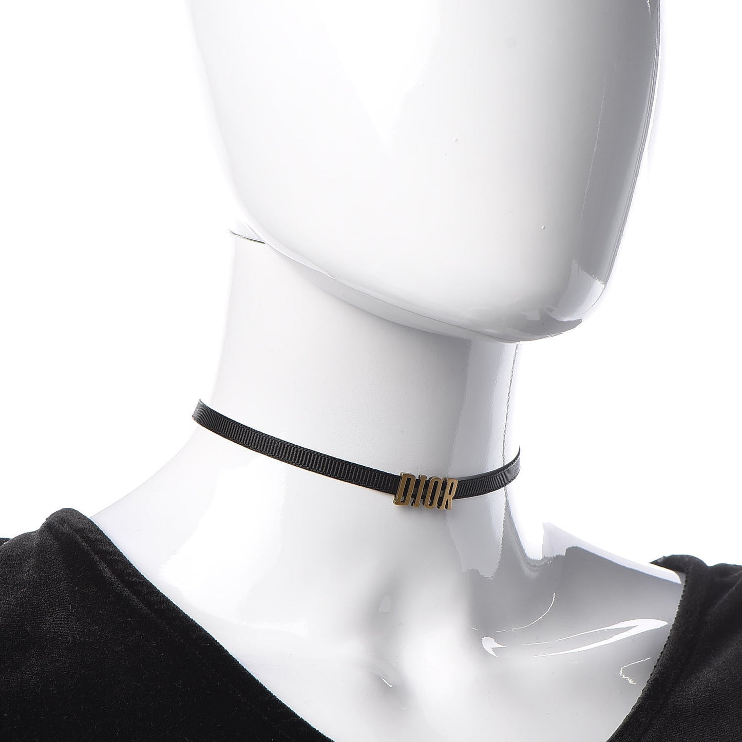 Grosgrain Ribbon Dior Logo Choker Necklace Black