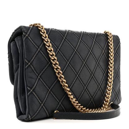 Chanel Iridescent Calfskin Triple Stitched Medium Flap Navy 4 of 16