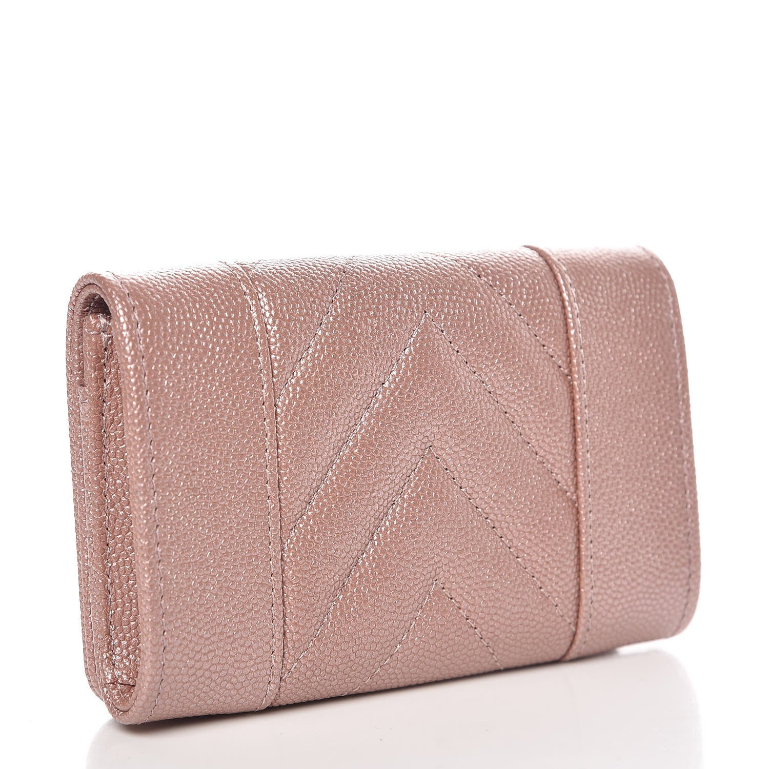 Chanel Metallic Caviar Chevron Quilted Vintage Mademoiselle Card Holder Pink 3 of 9
