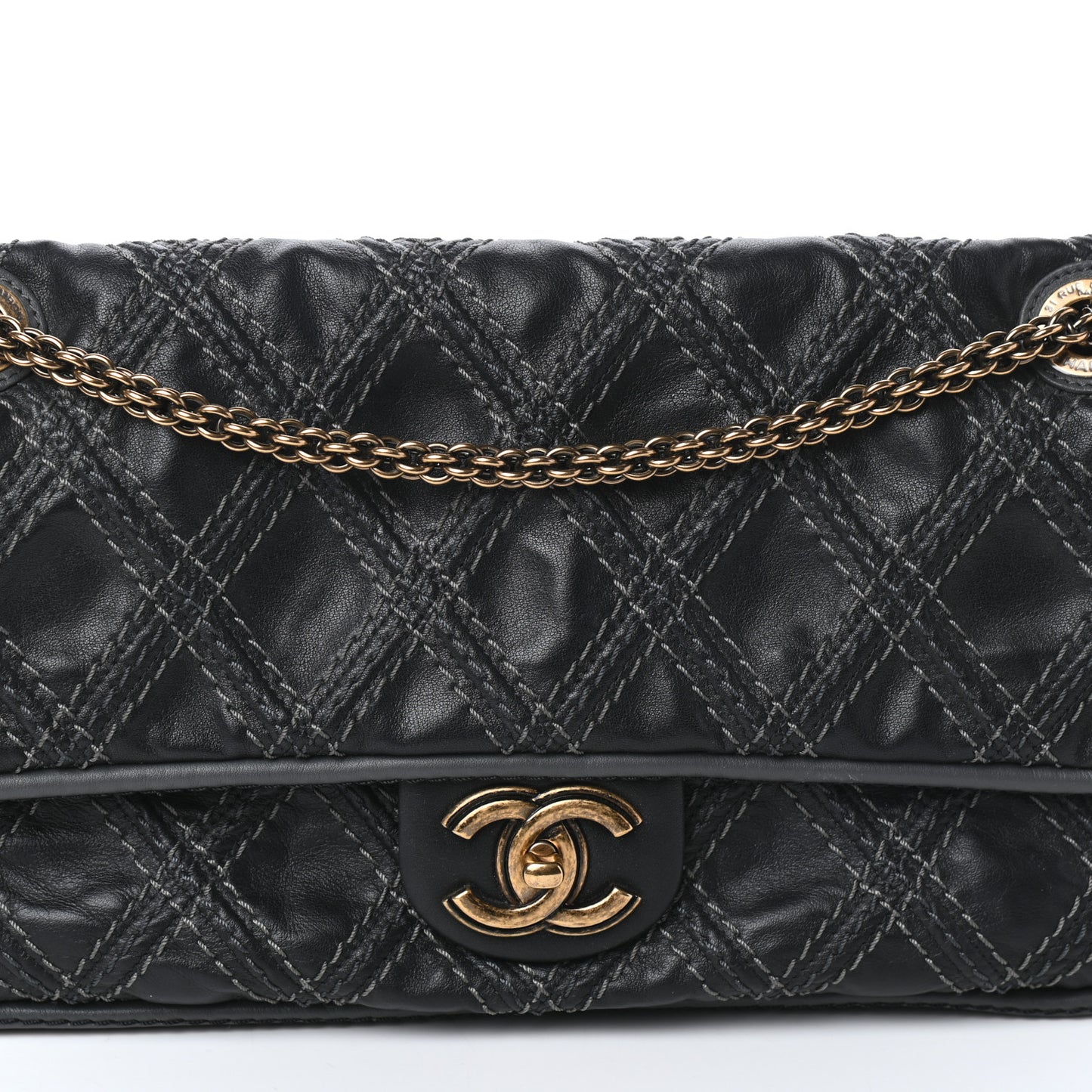 Calfskin Stitch Triptych Flap Black