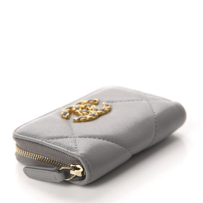 Chanel Goatskin Quilted 19 Zip Around Coin Purse Wallet Gray 4 of 7