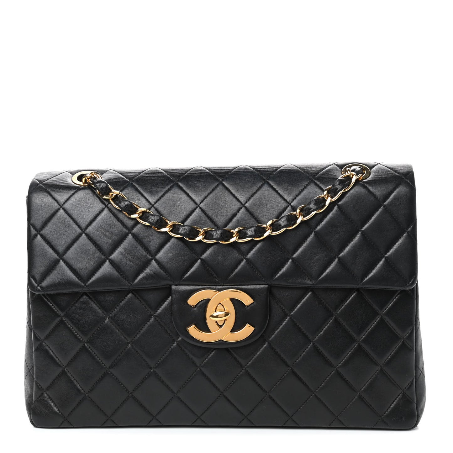 Lambskin Quilted XL Jumbo Single Flap Black