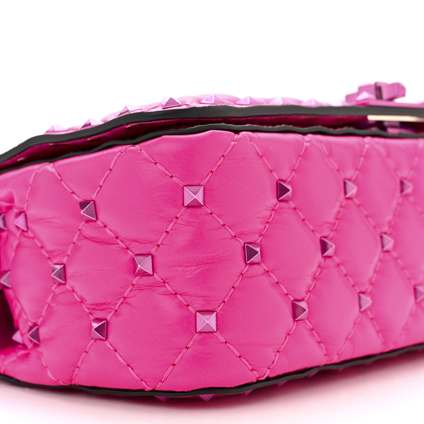Calfskin Lacquer Monochrome Small Rockstud Spike Convertible Shoulder Bag Pink PP
