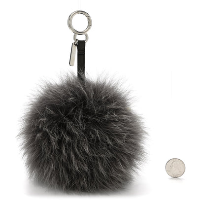 Fendi Fox Fur FF Reloaded Pom Pom Bag Charm Grey Yellow 2 of 4